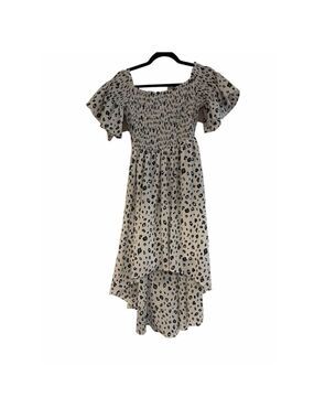 Ina Cheetah Print High-Low Dress - Green & Black - Smocked Waist - Size Medium -